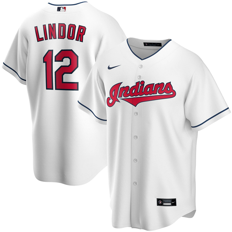 2020 MLB Men Cleveland Indians #12 Francisco Lindor Nike White Home 2020 Replica Player Jersey 1